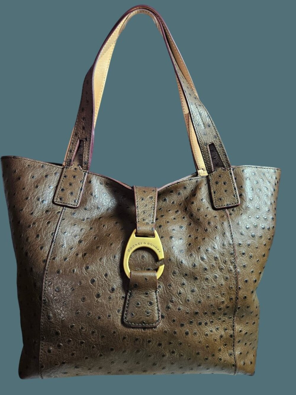 Dooney & Bourke Leather Ostrich East West Shopper Tote Bag - Picture 2 of 15